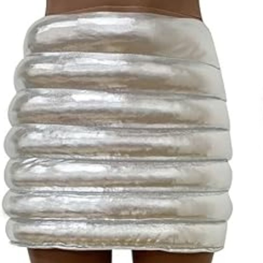 Puffy Quilted Silver Metallic Mini Skirt - 2X - Picture 2 of 9